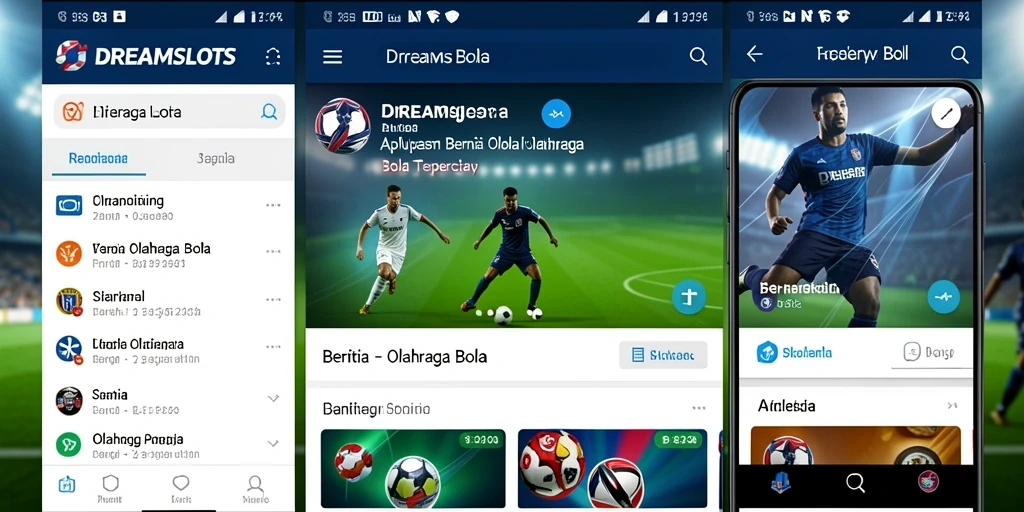 Screenshot utama antarmuka aplikasi DREAMSLOTS untuk berita olahraga bola.
